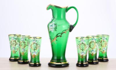 China Grüner Wasserkrug Glas Set Custom 2.2L Elegantes Glas Wasserkrug zu verkaufen