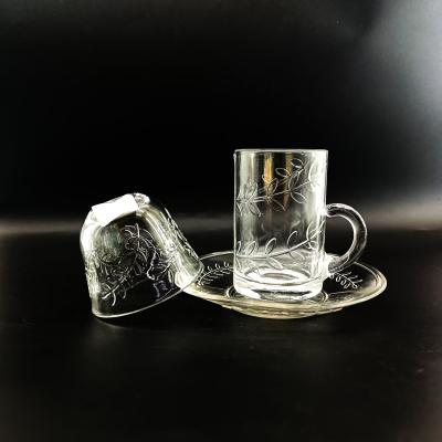 China Glossy Premium glasses Coffee Tea Cup Saucer Sets Arabian Style for sale