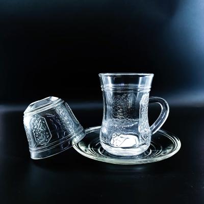 China Turkish Tea Cup Sets Clear Glass With Cutting Design for sale