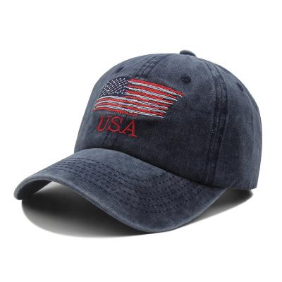 China Old COMMON European and American washed American flag curved eaves baseball caps men's and women's sun hats dad hats wholesale for sale