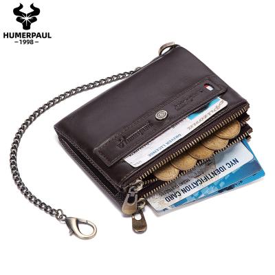 China HUMERPAUL RFID Slim Cowhide Man Leather Wallets With Card Holder Female Zipper Men's RFID Purse Key Chain Wallet Men Leather for sale