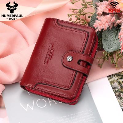 China Real Leather Wallets RFID HUMERPAUL Lady Purse Shorts Daily Use Leather Bag Wholesale Women's Leather Wallet for sale