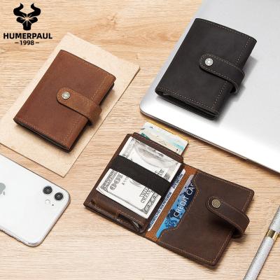 China HUMERPAUL RFID Manufacturer Hot Male Custom Aluminum Credit Rfid Card Wallet Leather Feminine Men Pop Custom Leather Card Holder for sale