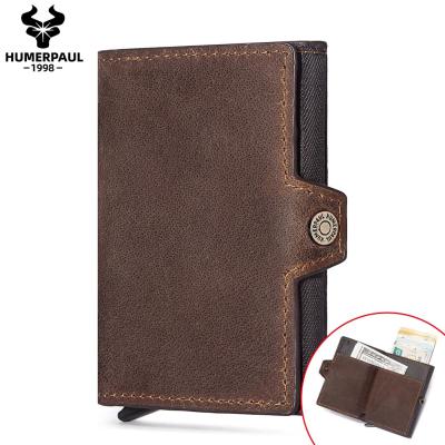 China RFID Wholesale HUMERPAUL RFID Blocking Noise Up Unisex Crazy Horse Leather Card Holder Small Genuine Leather Wallet Card Case for sale