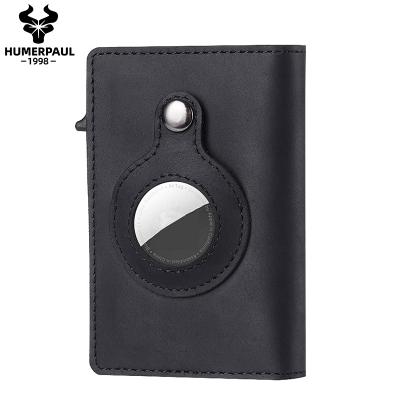 China HUMERPAUL RFID Fashion Coin Horse Leather Card Holder Crazy Noise Pocket Unisex Minimalist Wallets Up Airtag Smart Wallet for sale