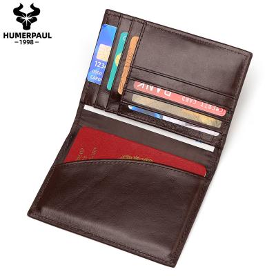 China 2 Times HUMERPAUL Travel Wallet Business Cafe Minimalist Purse Genuine Leather Factory ID Card Holder Passport Holder for sale