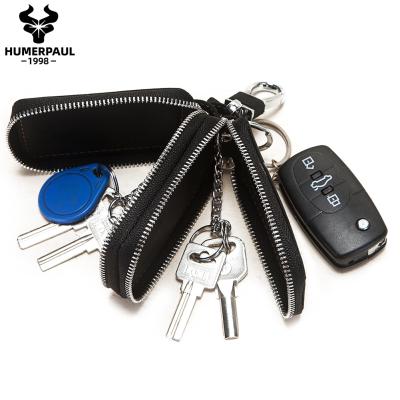 China HUMERPAUL Fashion Car Key Holder Key Chain Holder Coin Purse Key Case Pocket Key Wallet Double Zipper Genuine Leather Key Organizer for sale