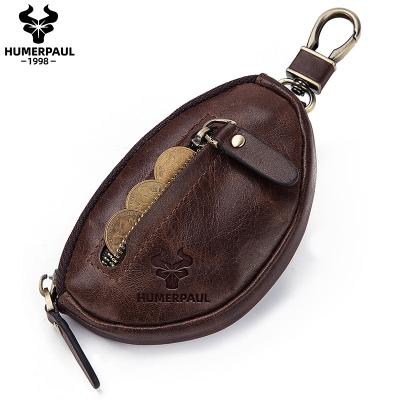 China Vintage HUMERPAUL Chinese Factory Genuine Leather Car Key Holder Waist Wallet Coin Purse Unisex Package With Zipper Key Key Chain Wallet for sale