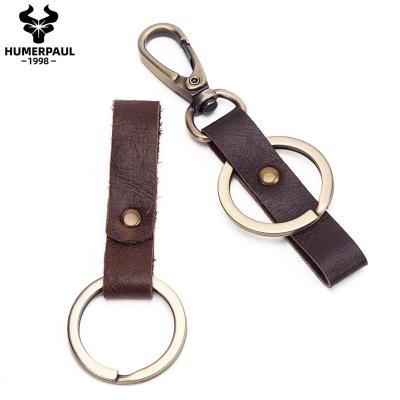 China Custom Wholesale RFID Genuine Leather HUMERPAUL Leather Key Chain With Silver Key Ring Leather for sale