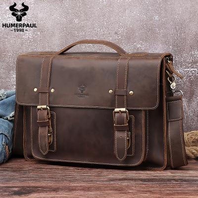 China Newest Fashinable HUMERPAUL Crazy Horse 2020 Leather Men Leather Bags Men Trend Cross-Body Retro Bags Leather Briefcase for sale