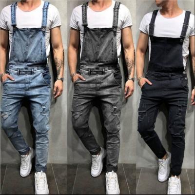 China Custom Men's Breathable Overall Bib RBX Overalls Breathable Distressed Jeans Slim Fit Ripped Denim Overalls for sale