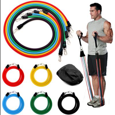 China 100% Natural Latex Exercise Resistance Bands Hot Selling Comfortable Foam Handle 11 Pcs Resistance Band Set for sale