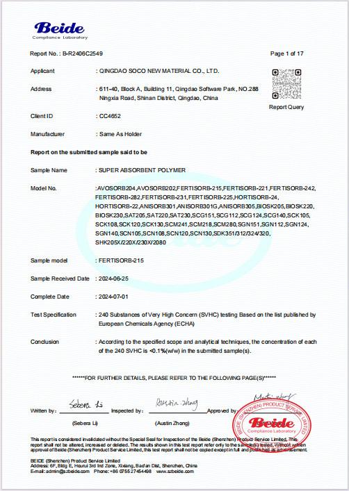 CE Report - QINGDAO SOCO NEW MATERIAL CO., LTD.