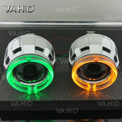 China Dual Angel Eyes: W/B/Y/G/R/P CH29 Round 2.5inch Car Crystal Dual Angel Eye HID Headlight Career Military Xenon Projector Kit h1 h4 h7 9005 of 9006 modifications with light bulbs for sale