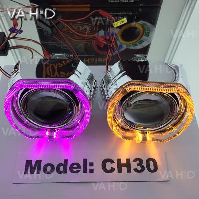 China Dual Angel Eyes: W/B/Y/G/R/P CH30 Round 2.5inch Car Crystal Dual Angel Eye HID Headlight Career Military Xenon Projector Kit h1 h4 h7 9005 of 9006 modifications with light bulbs for sale