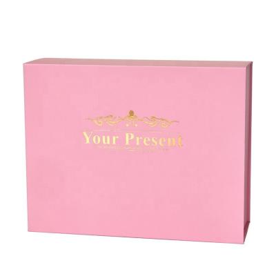 China Recyclable Gold Stamping Stamping Pink Magnetic Flat Folding Paper Boxes Custom Paper Flat Gift Box for sale