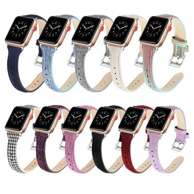 China Fashion Canvas Fabric Leather Straps For Apple Watch Band 42/44mm 38/40mm Men Women Replacement Leather Strap for sale