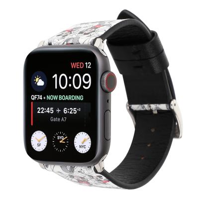 China Fanshion For Newest Iwatch Cartoon Printed 38mm 40mm 42mm Leather Band 44mm For Apple Watch for sale