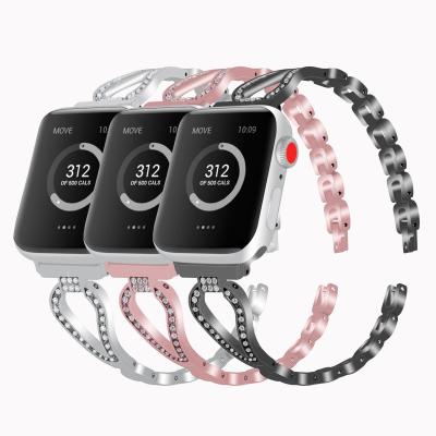 China 38 40 42 44mm Unique Metal Watch Bands For Apple Watch Band Stainless Steel Luxury Strap With Rhinestone For iwatch Series for sale