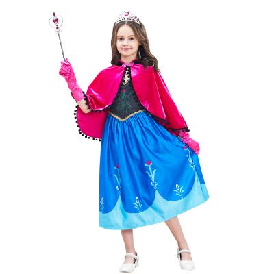 China Hot Sale Girls Snowflake Cloak Princess Dress Anna Costume Breathable Hot Size 5-12 Dress Up Cosplay for sale