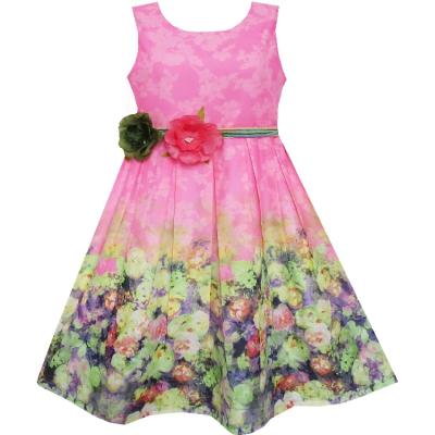 China Sleeveless Line Waistband Rose Flower Pink Girls Frock Breathable Summer Flowering for Age 4 for sale