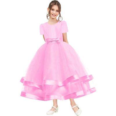 China Breathable Short Sleeve Pink Ball Gown Wedding Party Pageant Bridesmaid Dress For Teens for sale