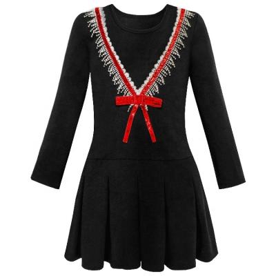 China Breathable Back Sleeve School Autumn Bow Tie Dress Girls Long Dress School Uniform for sale