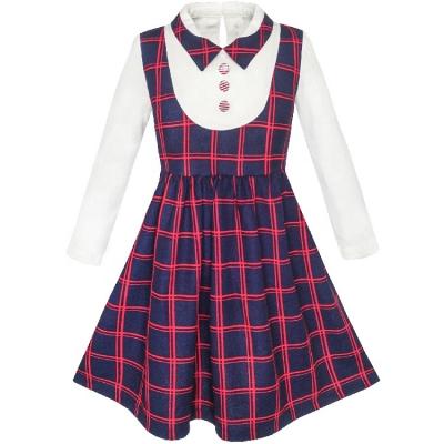 China Cotton Breathable Fashion Personalized Tartan Check Plaid Suspender Pinafore Kids Girl Dress School Uniform for sale