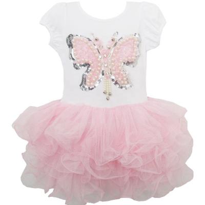 China Breathable Short Sleeve Pink Butterfly Sequin Embroidered Beaded Pageant Party Dance Tutu Kids Girl Dress for sale