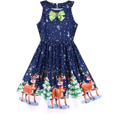 China Breathable Reindeer Santa Party Pageant Girls Satin Festival Christmas Tree Snow Dress With Ribbon Bow for sale