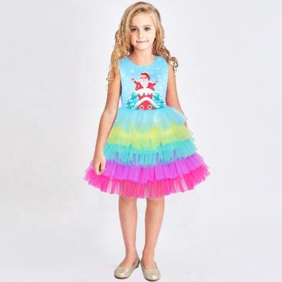 China Santa Chimney Holiday Kid Girl Christmas Rainbow Pose Breathable Breathable Dress Dress for sale