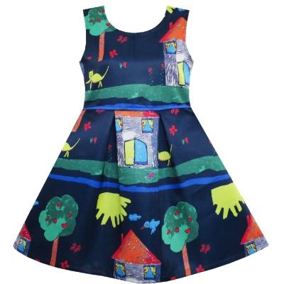 China HL3 Breathable Cheap Kids Butterfly Bird Fancy Flower Printing Little Girls Dress For 5 Years Old Kid for sale