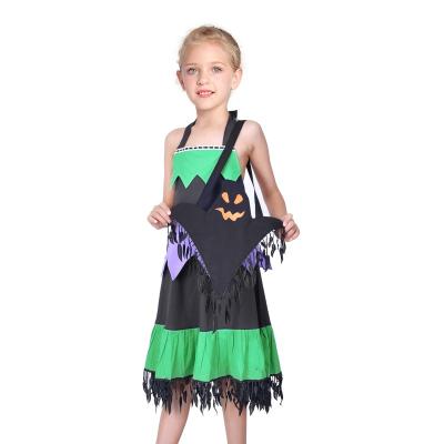 China Breathable Halloween Witch Costume Ghost Bag Cotton Girl Black Green Dress for sale