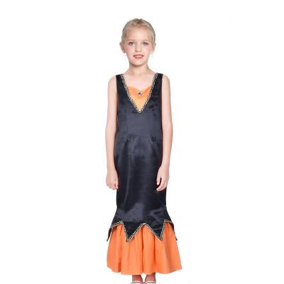 China 100% Cotton HB7 Long Breathable Witch Costume Black Orange Pumpkin Halloween Girls Dress For Big Girl And Little Girl for sale