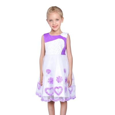 China Beautiful Breathable Lace Jeweled Embroidered Flower Heart Tulle Beach Wedding Purple Girls Dress for sale