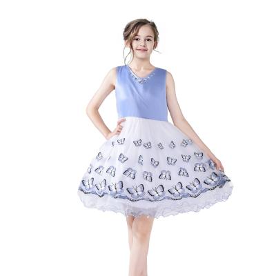 China Butterfly Design Crystal Diamond Pageant Wedding Flower Girls Breathable Embroidered Dress for sale