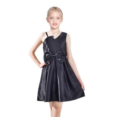 China Breathable Satin Bow One Shoulder Silk Black Dance Big Even Birthday Party Girls Dress For Kids for sale