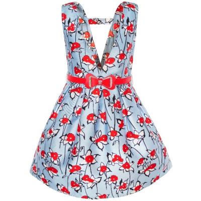 China Breathable Lovely Fashion Red Row Belt Buckle Flower Printing School Uniform Suspender Dress For Girls for sale