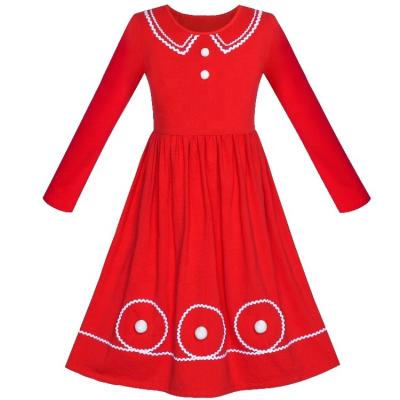 China Breathable Red Long Sleeve Cotton Maxi Floor Long Girls Christmas Pageant Dress for Kids and Big Girls for sale