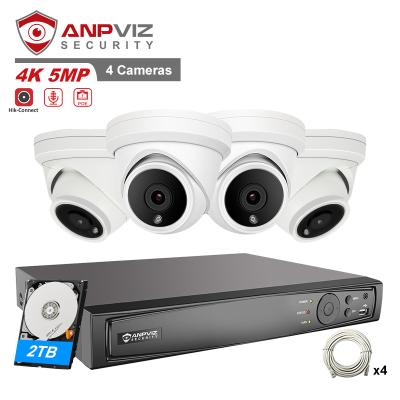 China NIGHT VISION Anpviz CCTV System 4K 8CH NVR Install Outdoor/Indoor IP Camera IP66 H.265 IR 30M 2TB HDD 4pcs 5mp turret cctv poe built-inmic for sale