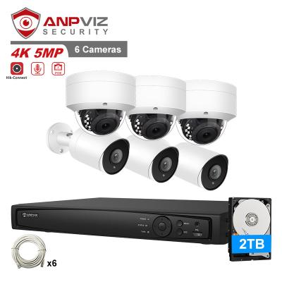 China NIGHT VISION Anpviz Camera Security System 4K 8CH NVR Install 2TB HDD Camera For 24/7 Recording IP Bullet 3pcs And Dome 3pcs 5MP With Audio for sale