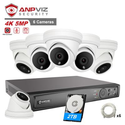 China NIGHT VISION Anpviz 4K 8CH NVR Security System install 2TB HDD 6pcs 5mp built-inmic IP poe cctv turret camera IP66 H.265 IR 30M for sale