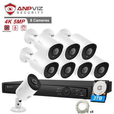 China NIGHT VISION Anpviz 4K 16CH NVR Security System install 3TB HDD 8pcs 5mp built-inmic ip poe cctv bullet outdoor camera IP66 H.265 IR 30M for sale