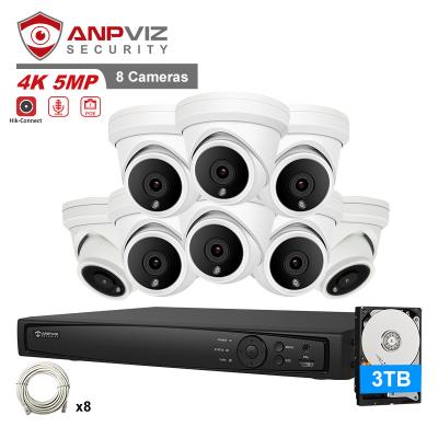 China NIGHT VISION Anpviz Security System 4K 16CH NVR install 3TB HDD 8pcs 5mp built-inmic IP poe cctv turret outdoor camera IP66 H.265 IR 30M for sale