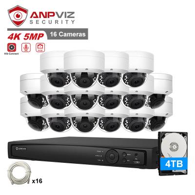 China NIGHT VISION Anpviz Security System 8mp 16CH NVR Install Outdoor/Indoor IP Camera IP66 H.265 IR 30M Built-in MIC 4TB HDD 16pcs 5mp poe dome for sale