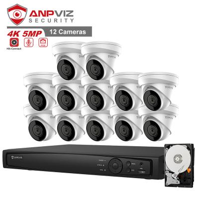 China NIGHT VISION Anpviz 5MP POE Camera 4K 16ch POE NVR Systems Install 4TB HDD H.265+ 12pcs 5MP Camera POE Turret Built in SD Card Slot and MIC for sale