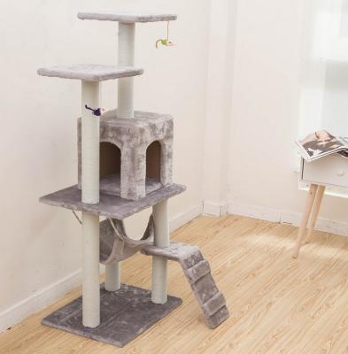 China Factory Stocked Directly Pet Cat Product Tall Modern Wood Gray Floor To Ceiling Cat Tower Wood Multilevel Cat Tree For Sale for sale