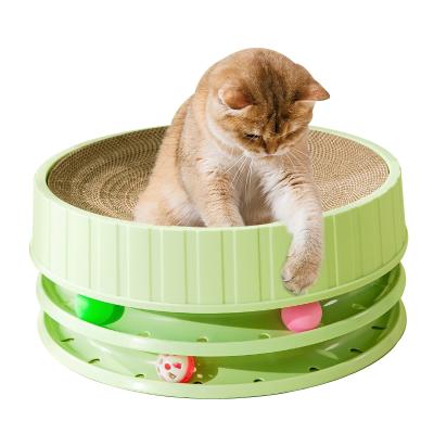 China Corrugated Round All-in-One Cat Claw Grinder Toy Scratching Board Cat Litter Three-Layer Viable Turntable for sale