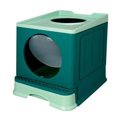 China Durable Stocked Cat Toilet Pet Litter Box Resin Material Prevent Splatter Deodorize Collapsible Cat's Litter Box for sale