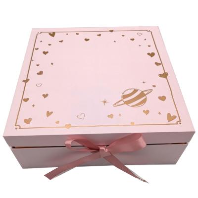 China Best Selling Handmade Luxury Logo Paper Packaging Folding Box Gift Box Luxury Hot Stamping Magnetic Package With Ribbon Closure for sale